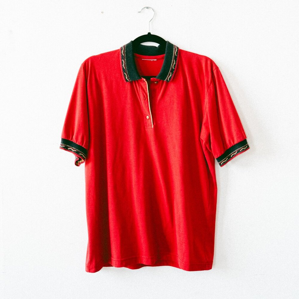Vintage 1980s Red Golf Polo w/ Royal Blackheath Golf Club Buttons – Unisex M